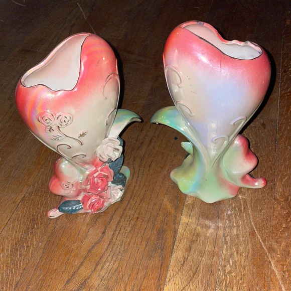 tj maxx Accents Nwt 2heart Shaped Floral Ceramic Shiny Metallic